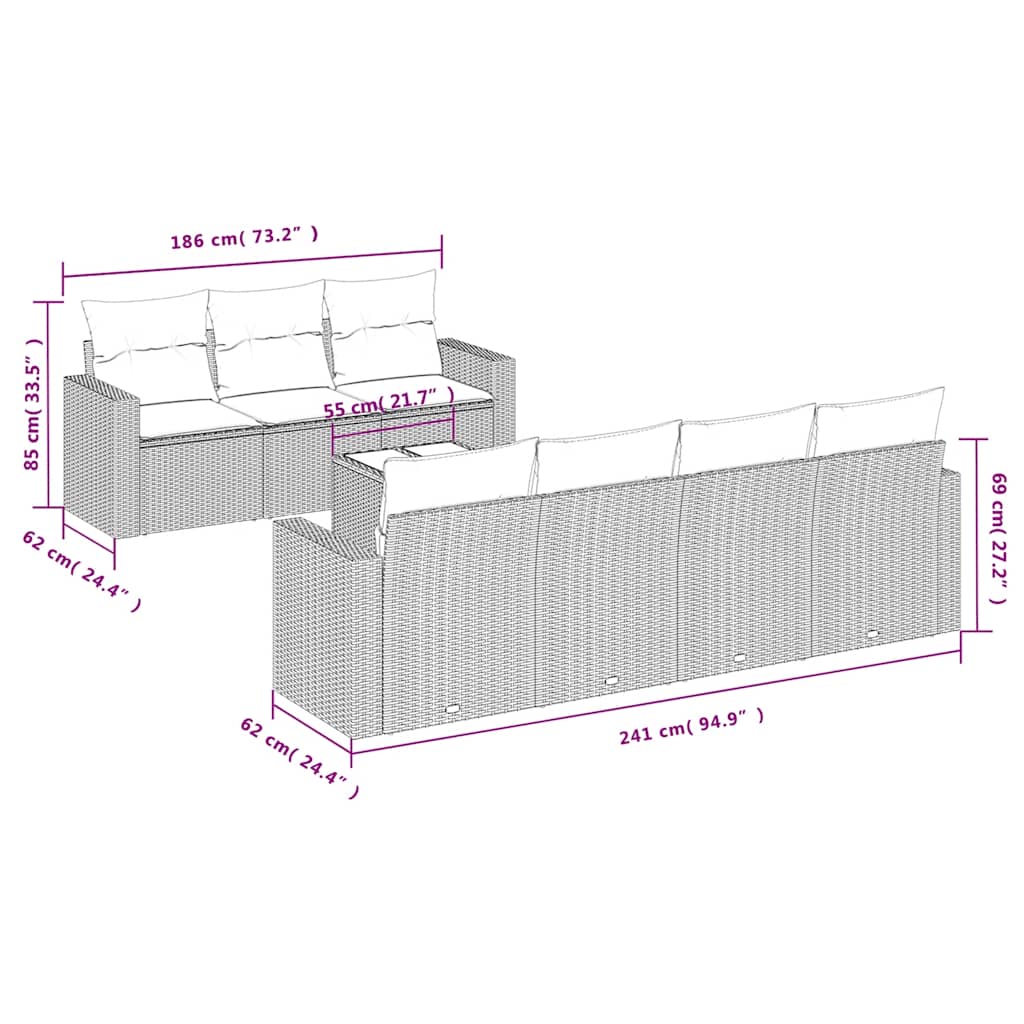 Set Divani da Giardino con Cuscini 8 pz Nero in Polyrattan | homemem39