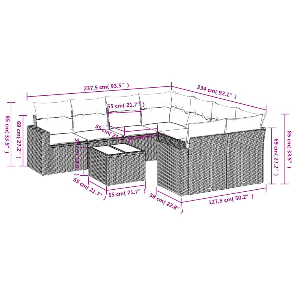 Set Divani da Giardino 9pz con Cuscini Marrone in Polyrattan | homemem39