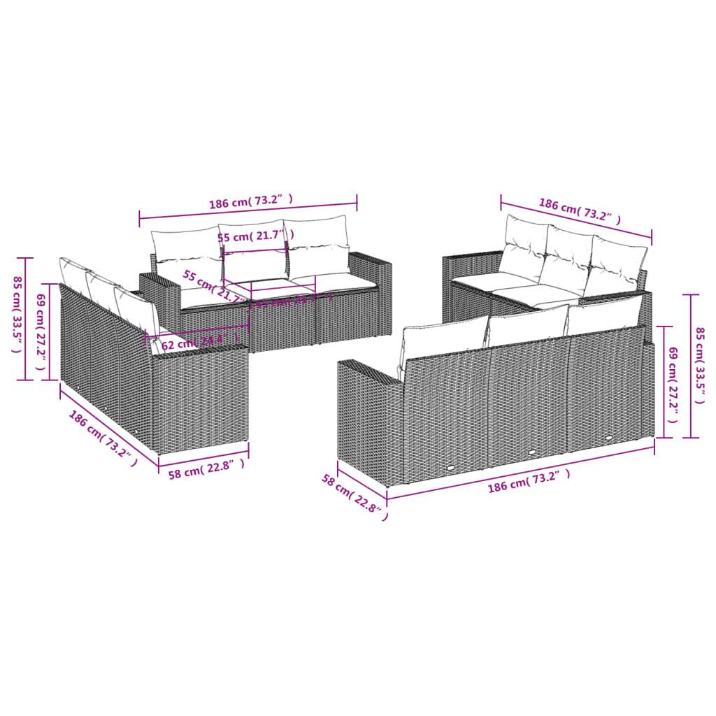 Set Divani da Giardino 12 pz con Cuscini Nero in Polyrattan | homemem39