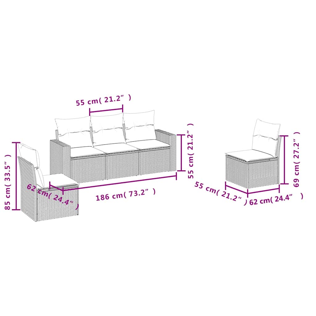 Set Divani da Giardino 5 pz con Cuscini in Polyrattan Nero | homemem39
