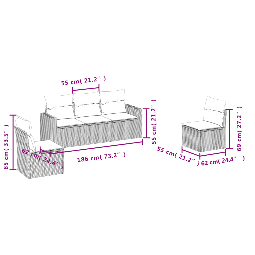 Set Divani da Giardino 5 pz con Cuscini in Polyrattan Nero | homemem39