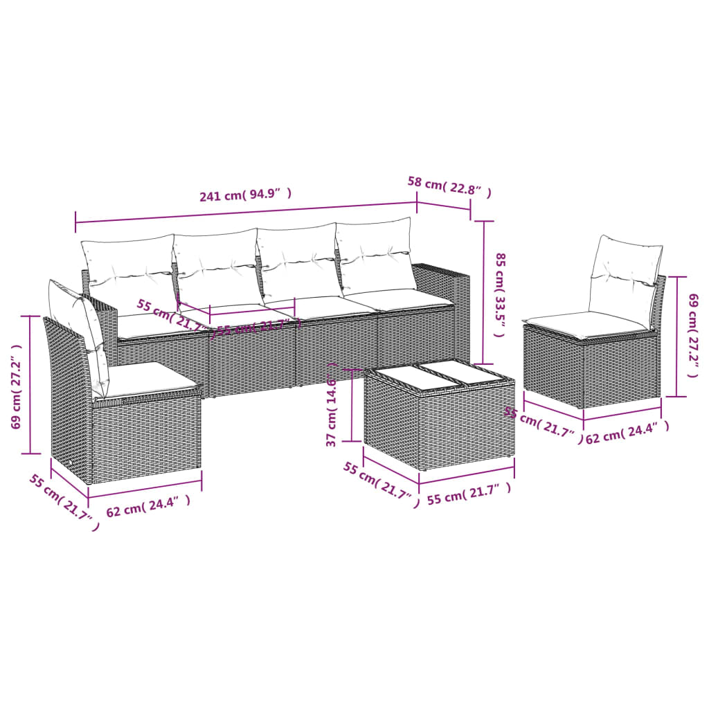 Set Divani da Giardino 7 pz con Cuscini Beige in Polyrattan | homemem39