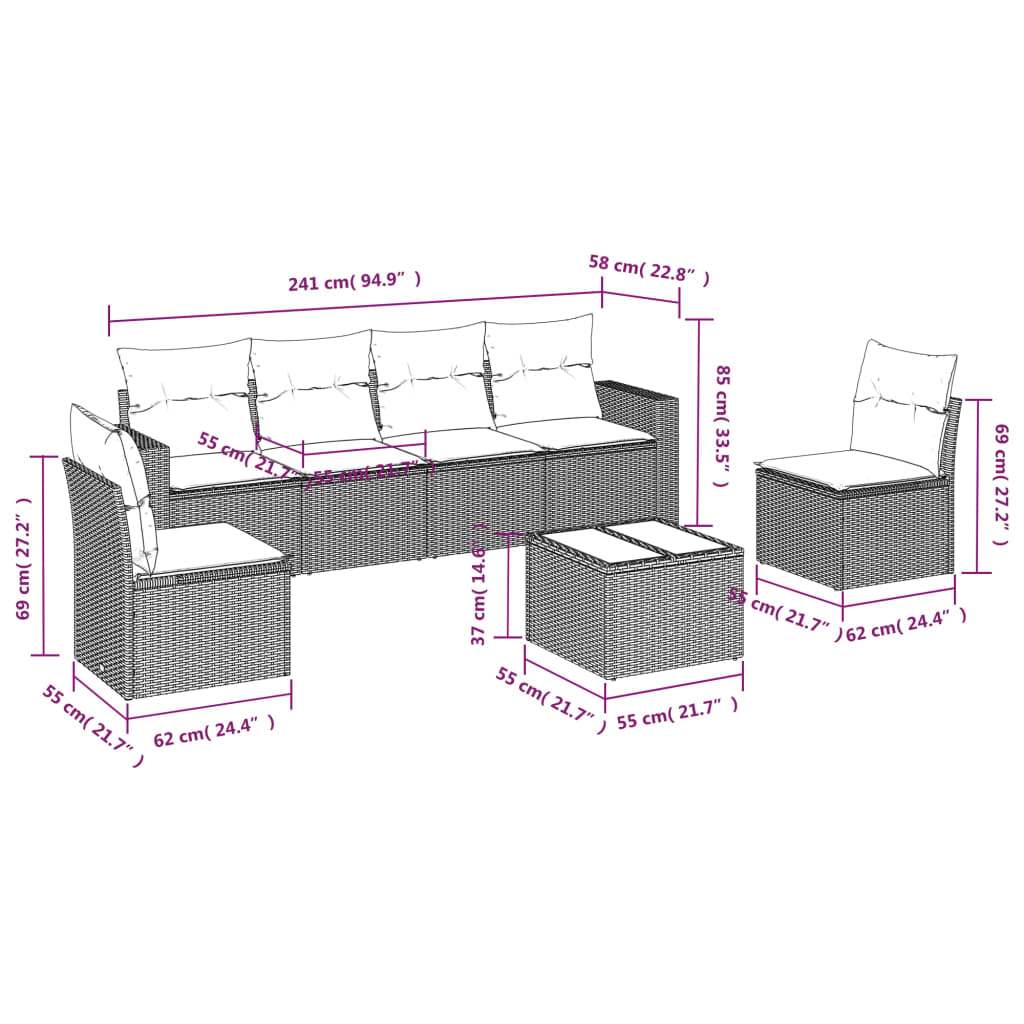 Set Divani da Giardino 7pz con Cuscini Grigio Chiaro Polyrattan | homemem39