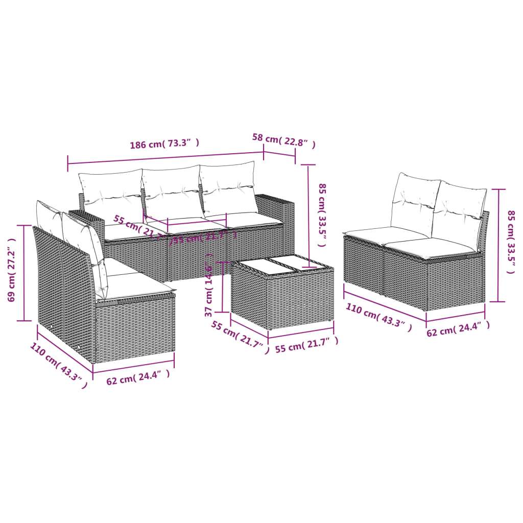 Set Divani da Giardino 8 pz con Cuscini Marrone in Polyrattan | homemem39