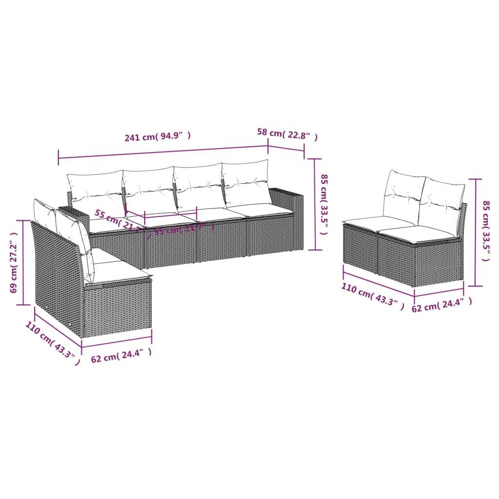 Set Divano da Giardino 8 pz con Cuscini Grigio in Polyrattan | homemem39