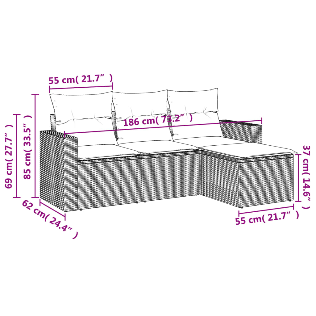 Set Divano da Giardino 4pz con Cuscini Grigio Chiaro Polyrattan | homemem39