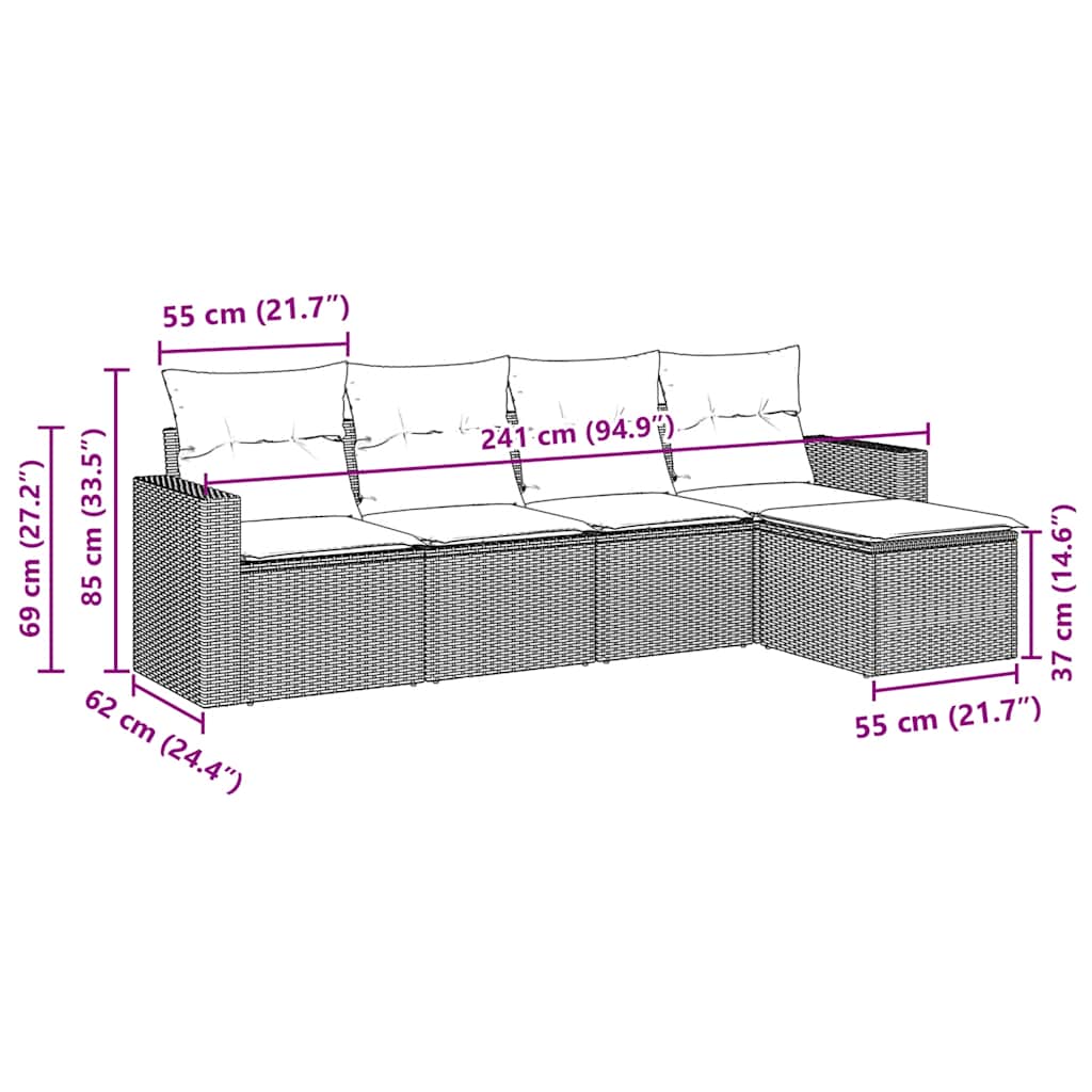 Set Divano da Giardino 5 pz con Cuscini Marrone in Polyrattan | homemem39