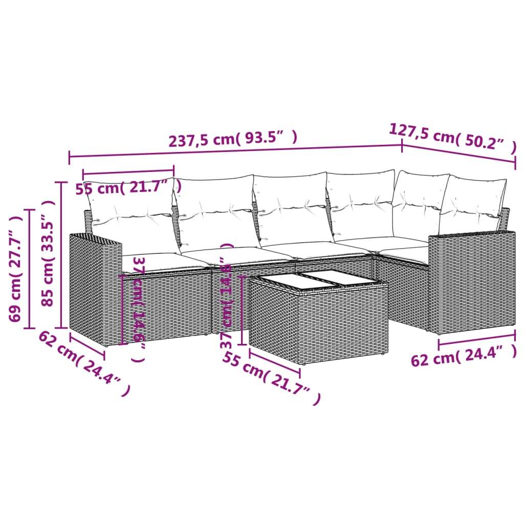 Set Divano da Giardino 6 pz con Cuscini Marrone in Polyrattan | homemem39