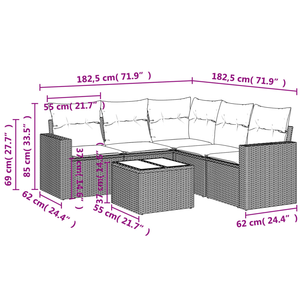 Set Divano da Giardino 6pz con Cuscini Grigio Chiaro Polyrattan | homemem39