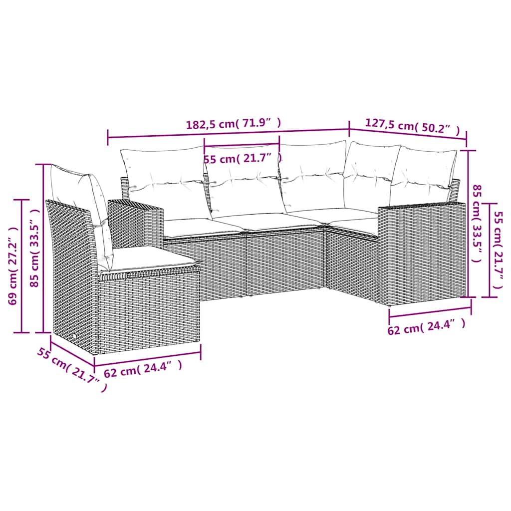 Set Divani da Giardino 5 pz con Cuscini in Polyrattan Nero | homemem39