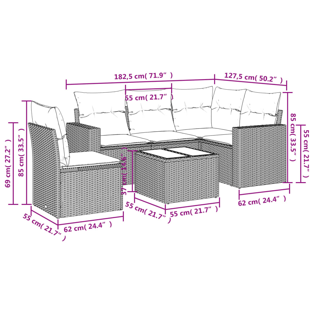 Set Divano da Giardino 6 pz con Cuscini Nero in Polyrattan | homemem39