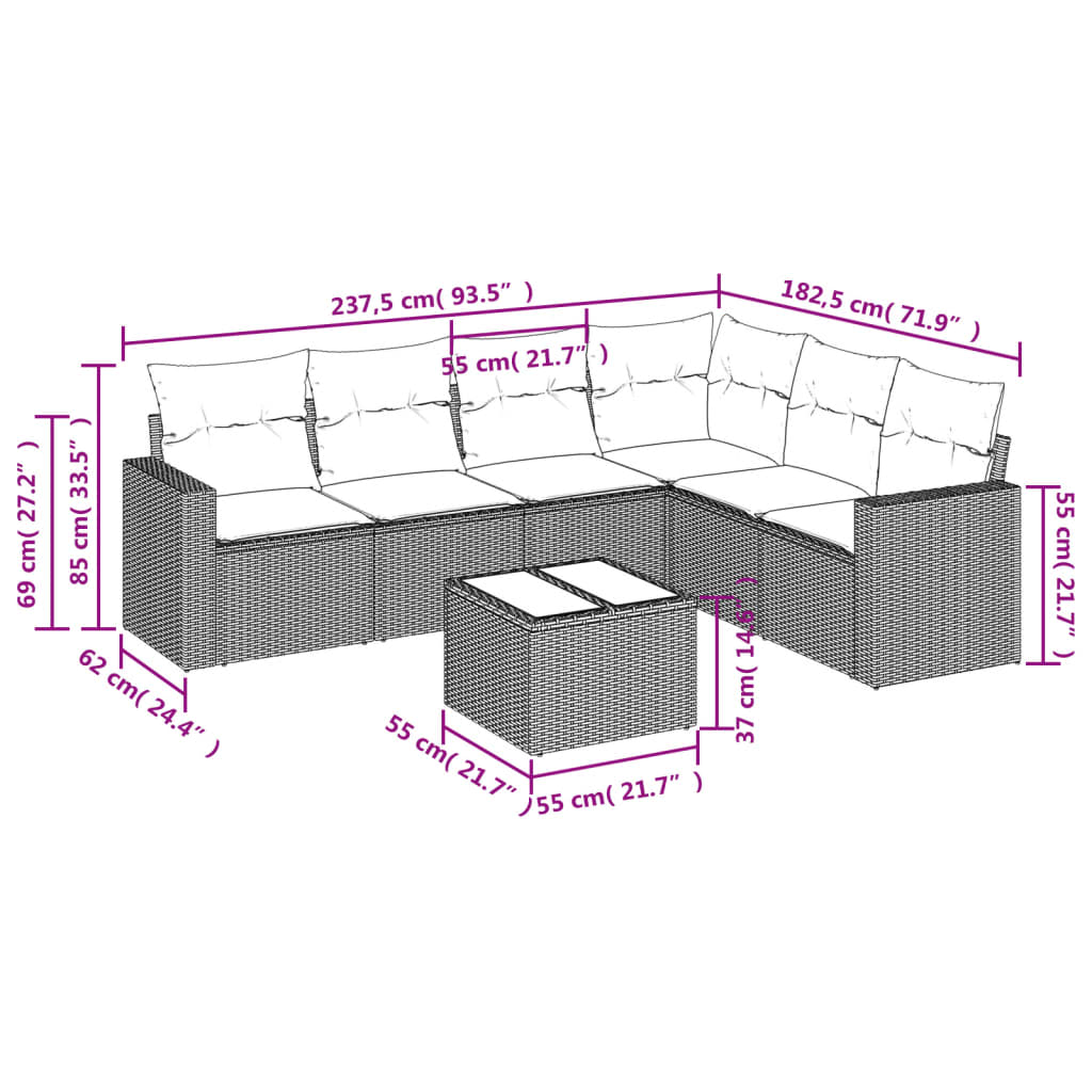 Set Divani da Giardino 7 pz con Cuscini Beige in Polyrattan | homemem39