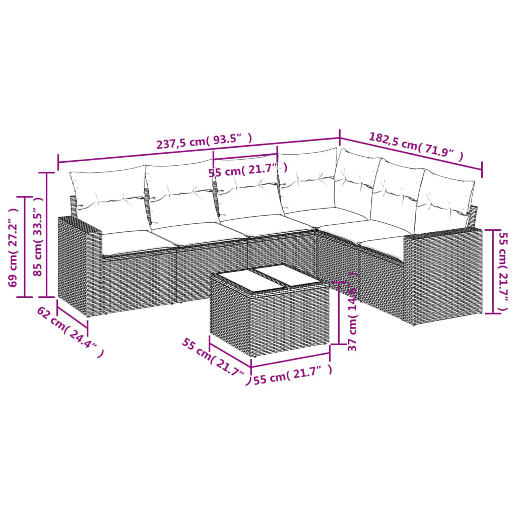Set Divani da Giardino 7 pz con Cuscini Marrone in Polyrattan | homemem39