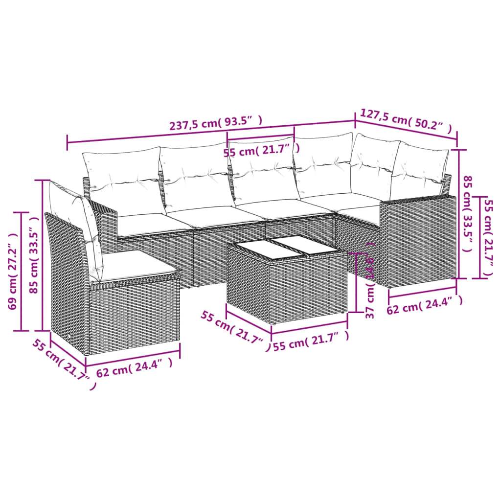 Set Divani da Giardino 7 pz con Cuscini Beige in Polyrattan | homemem39