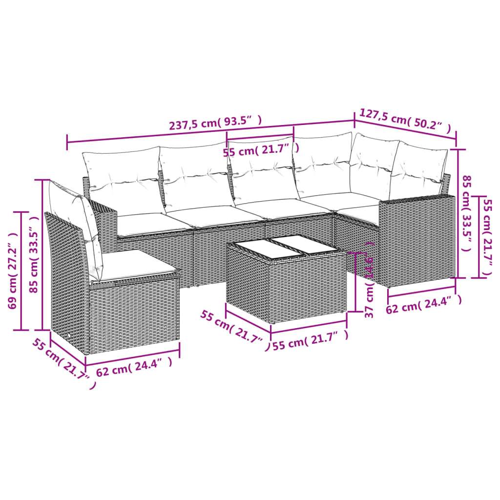 Set Divano da Giardino 7pz con Cuscini Marrone in Polyrattan | homemem39
