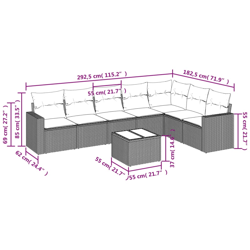 Set Divani da Giardino con Cuscini 8 pz Nero in Polyrattan | homemem39