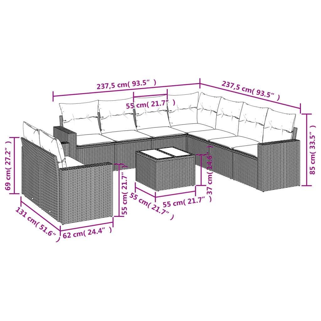 Set Divani da Giardino 10pz con Cuscini in Polyrattan Nero | homemem39