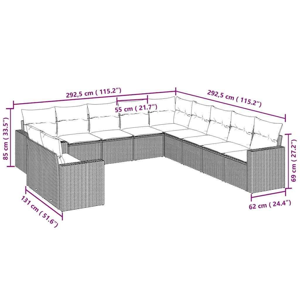 Set Divani da Giardino 11 pz con Cuscini in Polyrattan Grigio