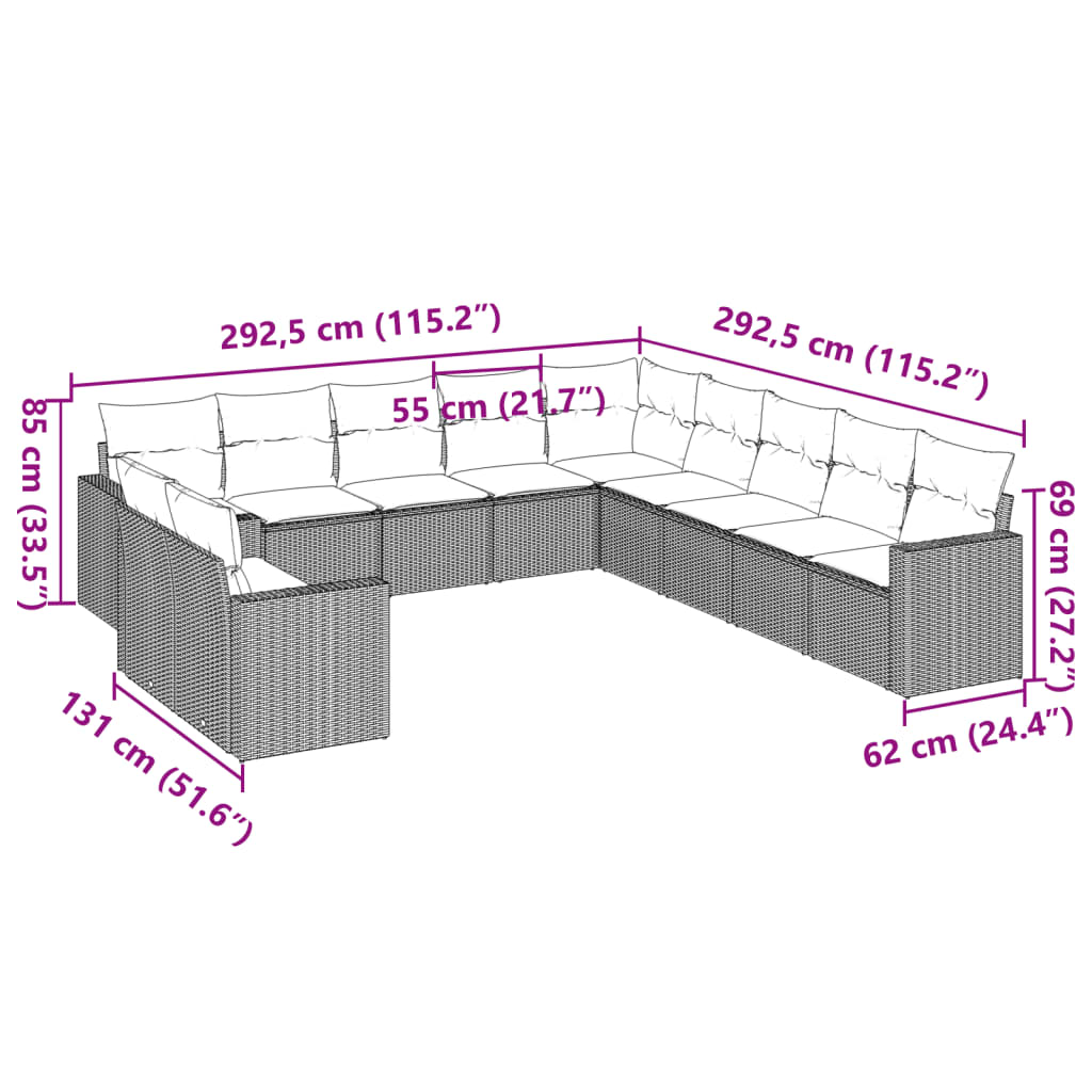 Set Divani da Giardino 11 pz con Cuscini Polyrattan Marrone | homemem39