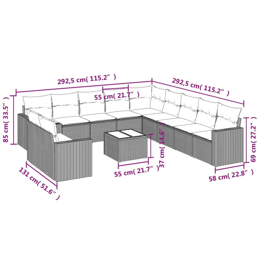 Set Divani da Giardino 12 pz con Cuscini Grigio in Polyrattan | homemem39