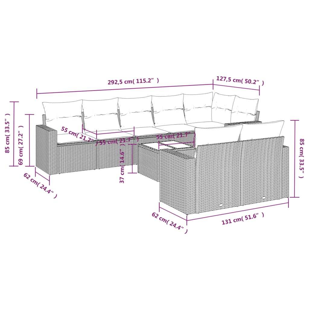 Set Divano da Giardino 9pz con Cuscini Grigio Chiaro Polyrattan | homemem39
