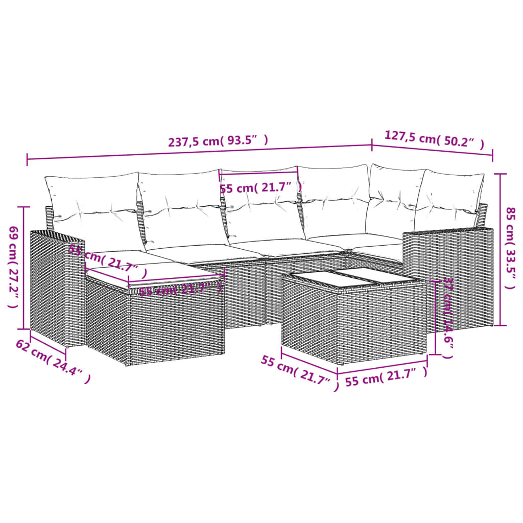 Set Divani da Giardino con Cuscini 7pz Nero Polyrattan | homemem39