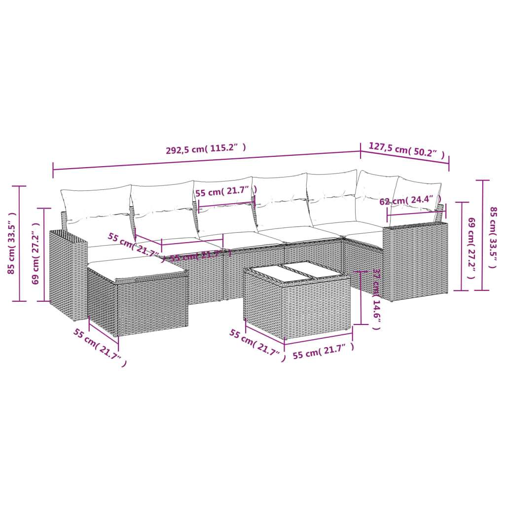 Set Divano da Giardino 8 pz con Cuscini Beige in Polyrattan | homemem39