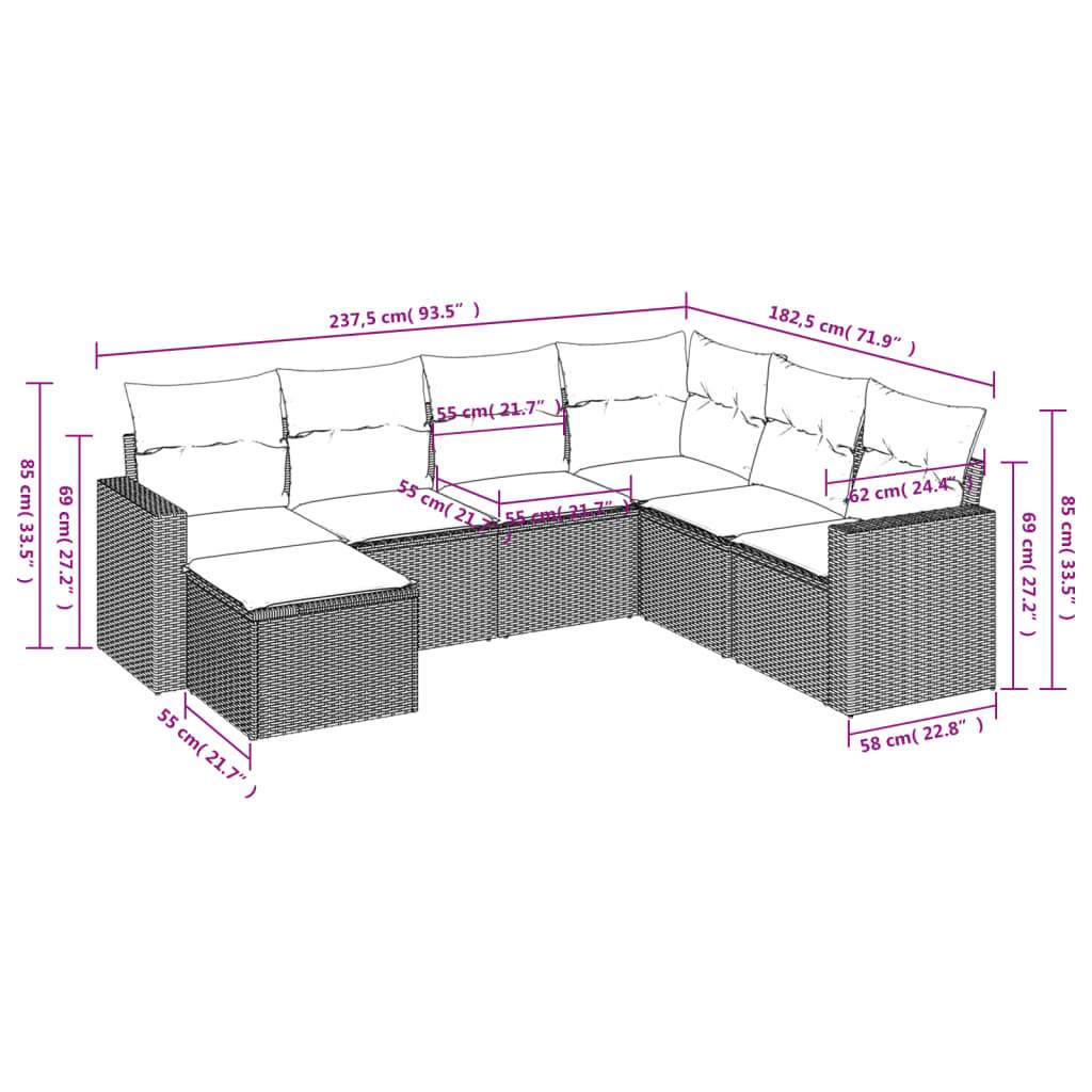 Set Divani da Giardino con Cuscini 7pz Nero Polyrattan | homemem39