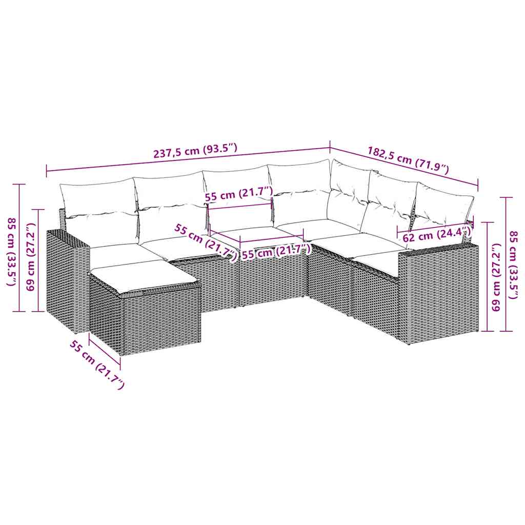 Set Divani da Giardino 7 pz con Cuscini Marrone in Polyrattan | homemem39