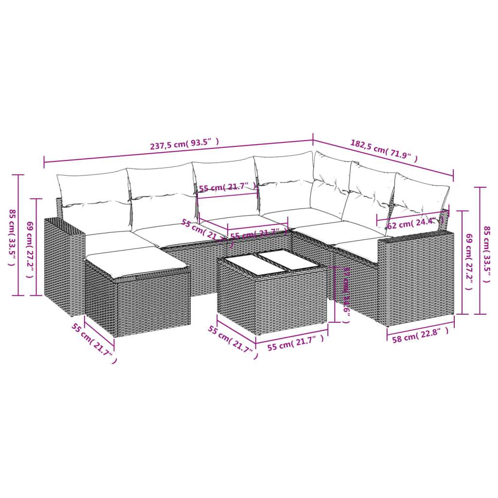 Set Divano da Giardino 8 pz con Cuscini Grigio in Polyrattan | homemem39