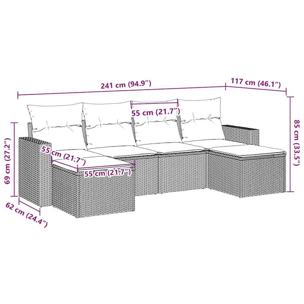 Set Divano da Giardino 6 pz con Cuscini Marrone in Polyrattan - homemem39