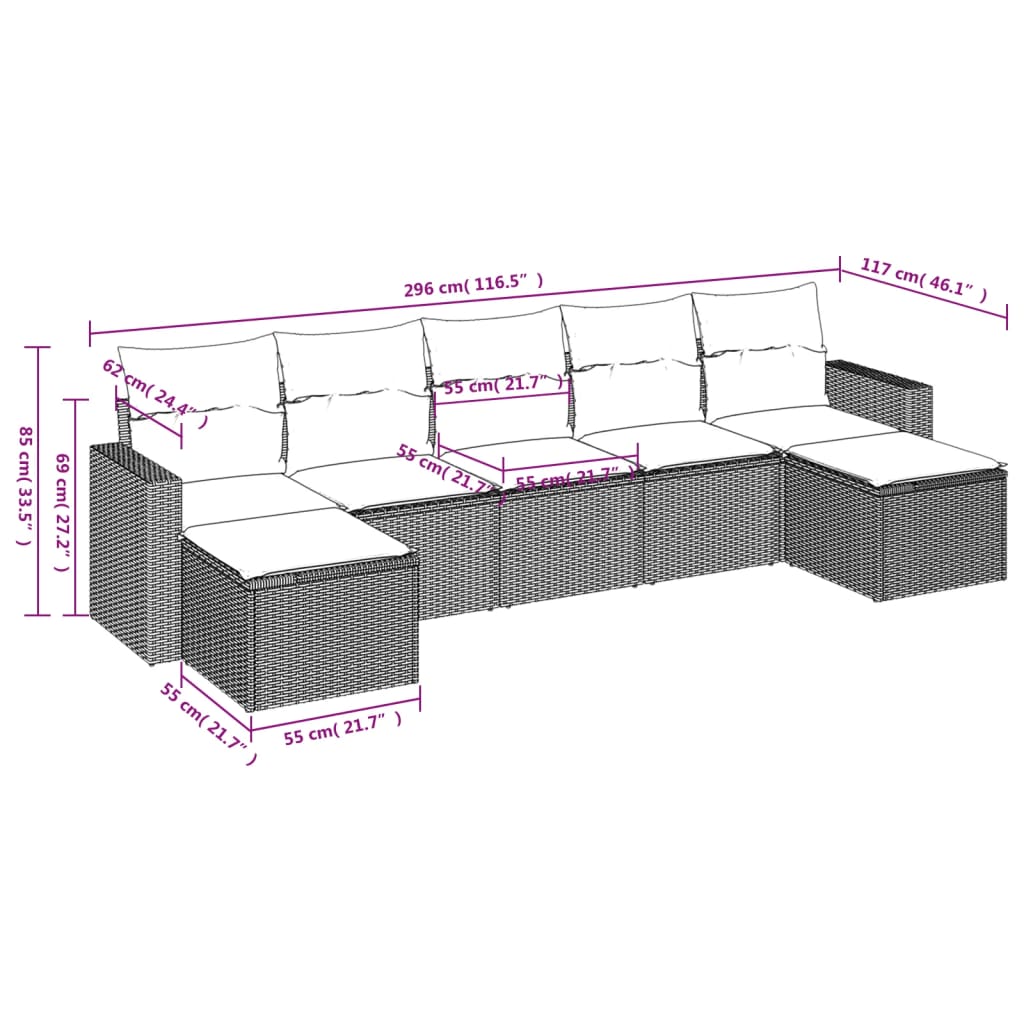 Set Divani da Giardino 7 pz con Cuscini Beige in Polyrattan | homemem39