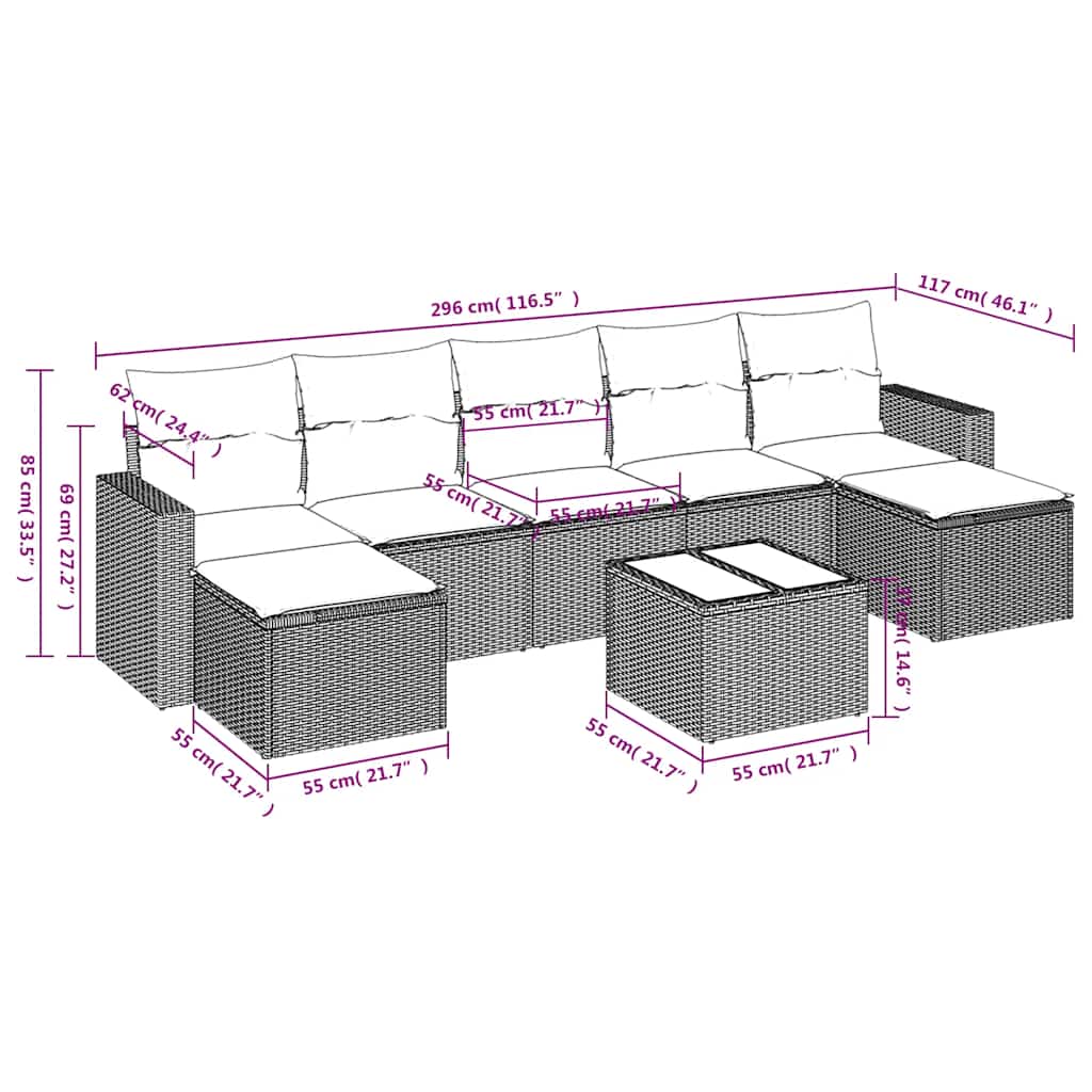 Set Divani da Giardino con Cuscini 8 pz Nero in Polyrattan | homemem39
