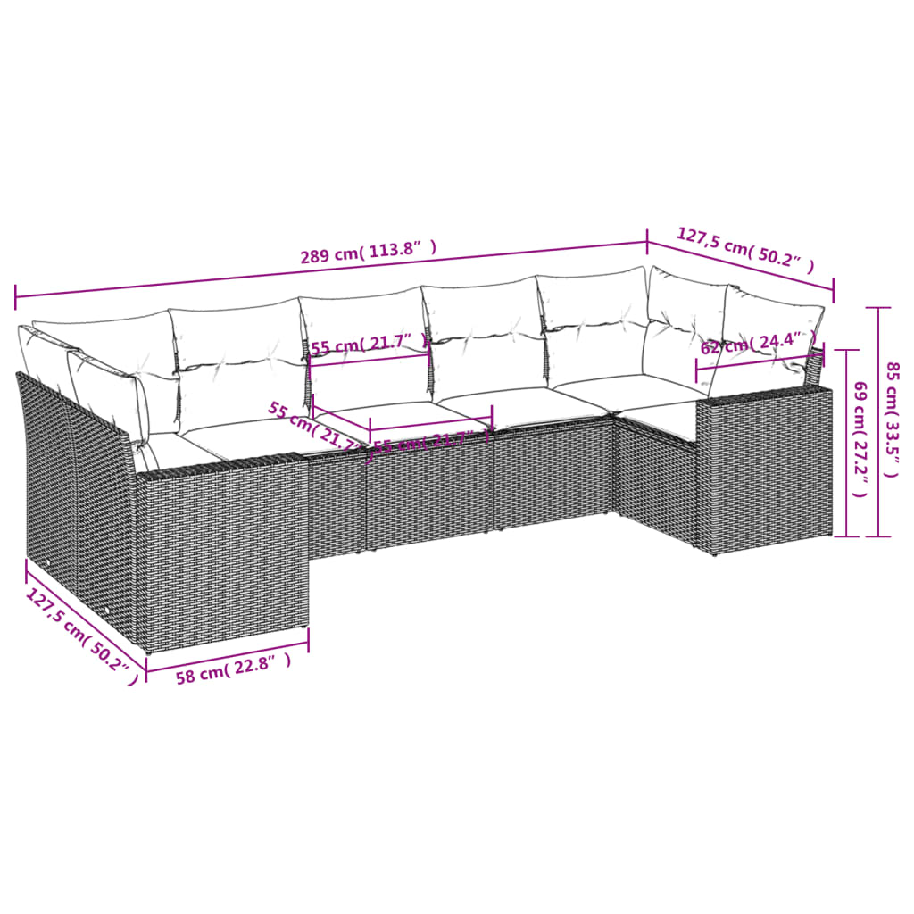 Set Divani da Giardino con Cuscini 7pz Nero Polyrattan | homemem39