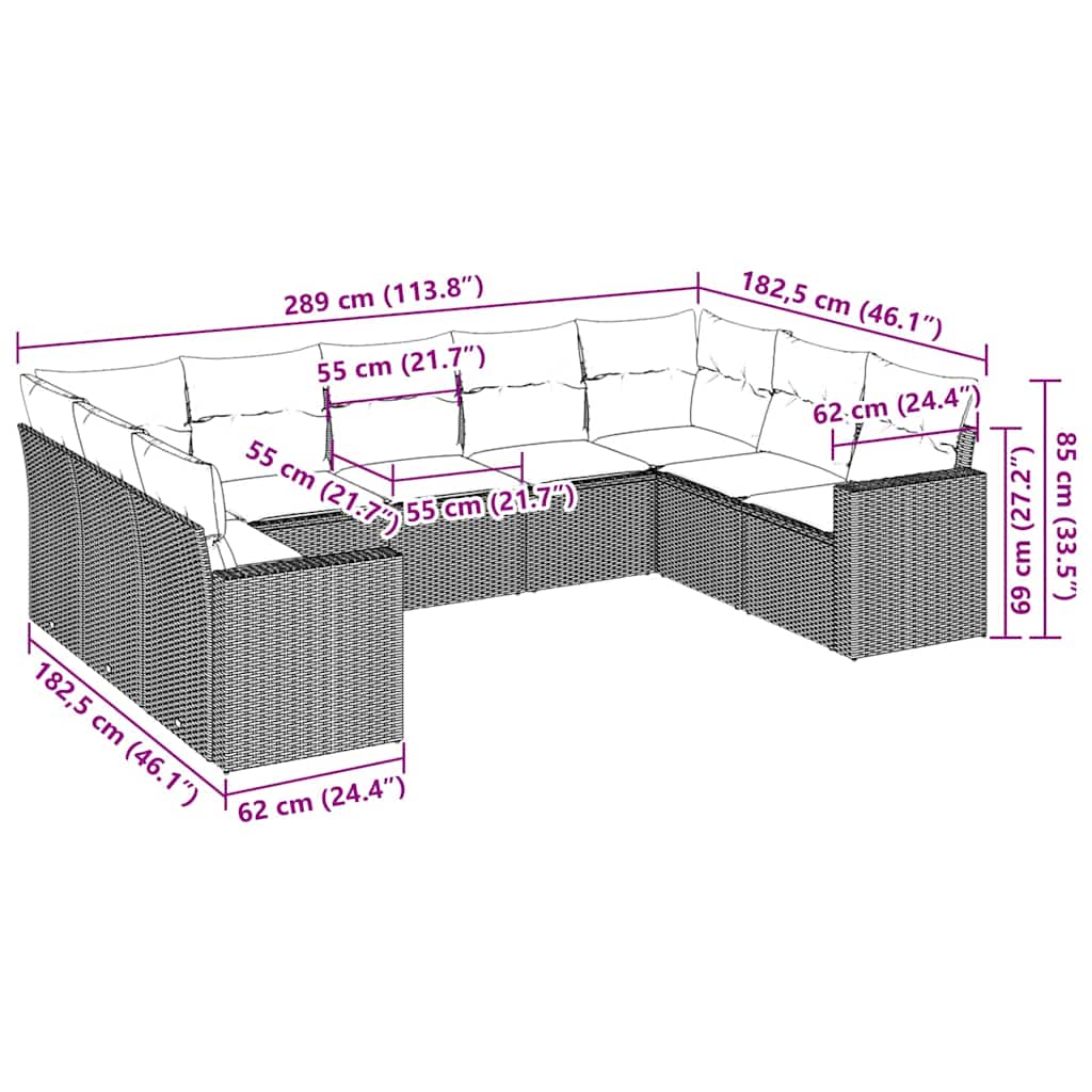 Set Divani da Giardino 9pz con Cuscini Marrone in Polyrattan | homemem39