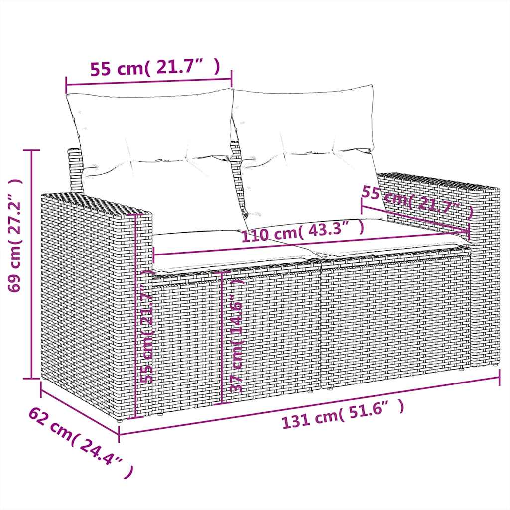Set Divani da Giardino 10pz con Cuscini in Polyrattan Nero | homemem39