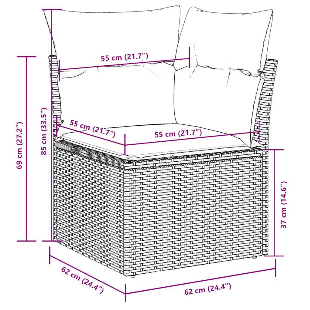 Set Divani da Giardino 11 pz con Cuscini in Polyrattan Grigio - homemem39