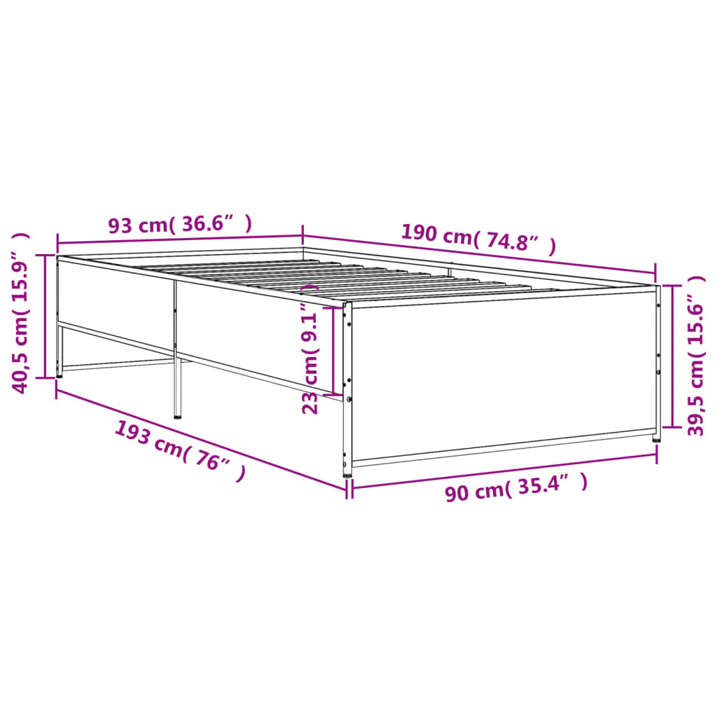 Giroletto Rovere Fumo 90x190 cm in Legno Multistrato e Metallo | homemem39