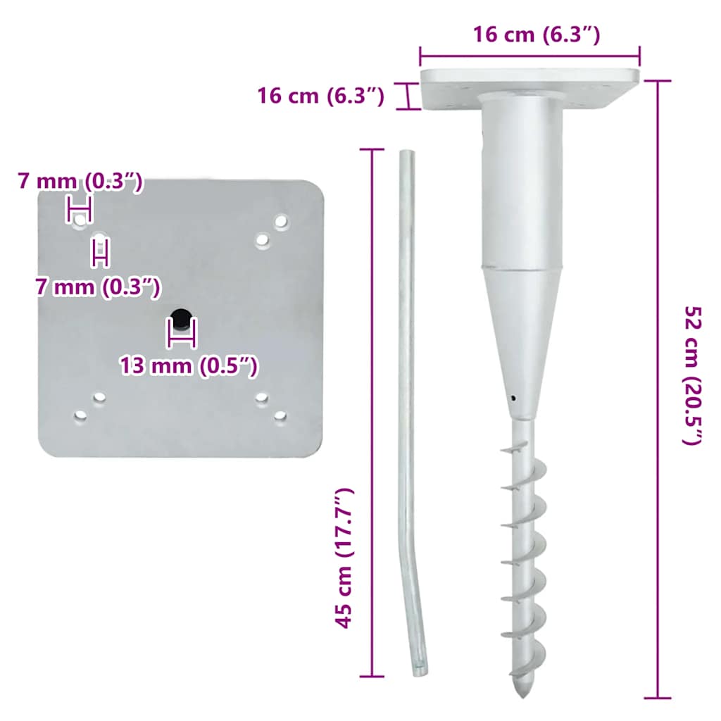 Base per Ombrellone Interrata con Asta 16x16x52 cm in Acciaio | homemem39