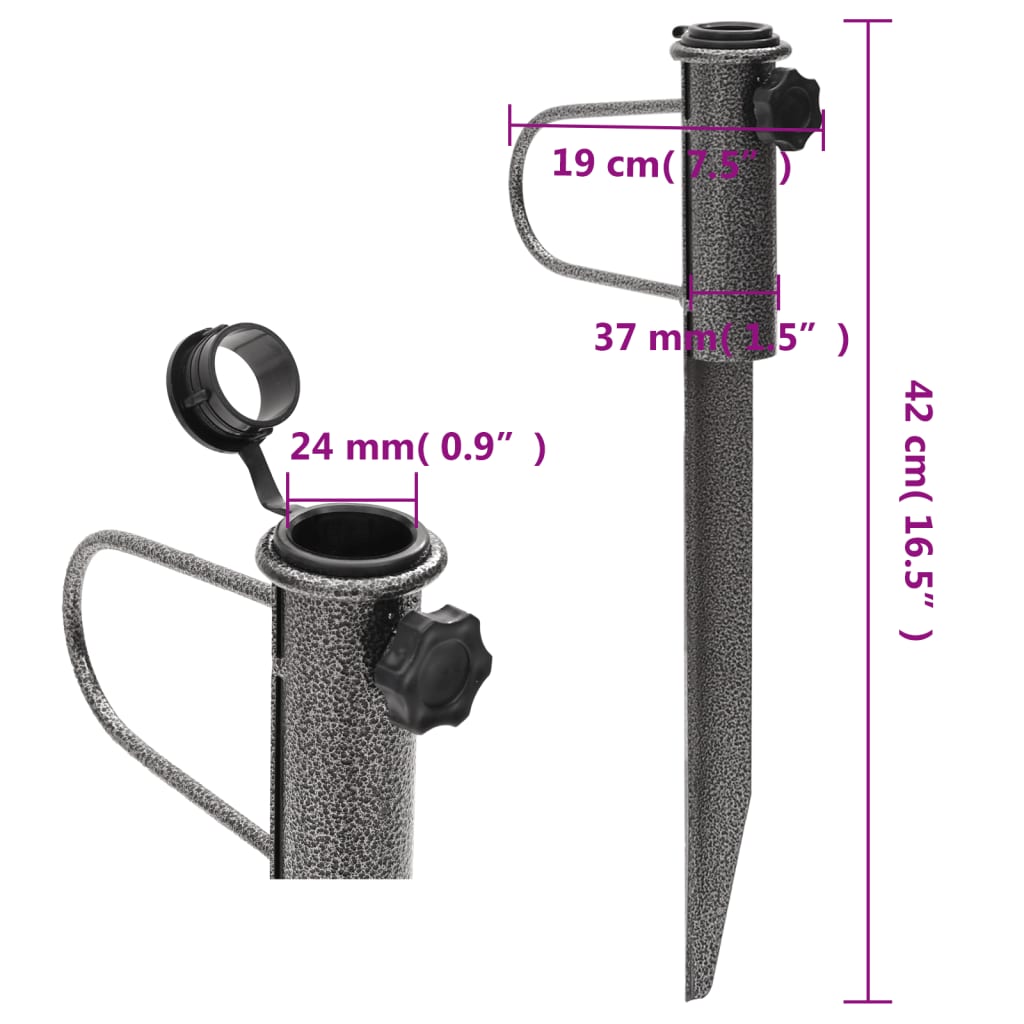 Supporti Ombrellone con Picchetti 2pz 19x42 cm Acciaio Zincato | homemem39