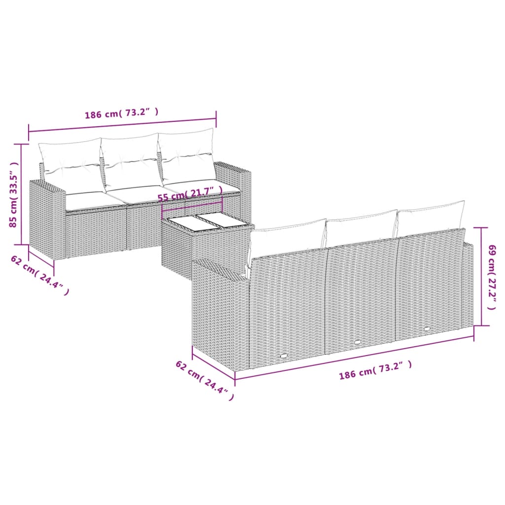 Set Divani da Giardino con Cuscini 7pz Nero Polyrattan | homemem39
