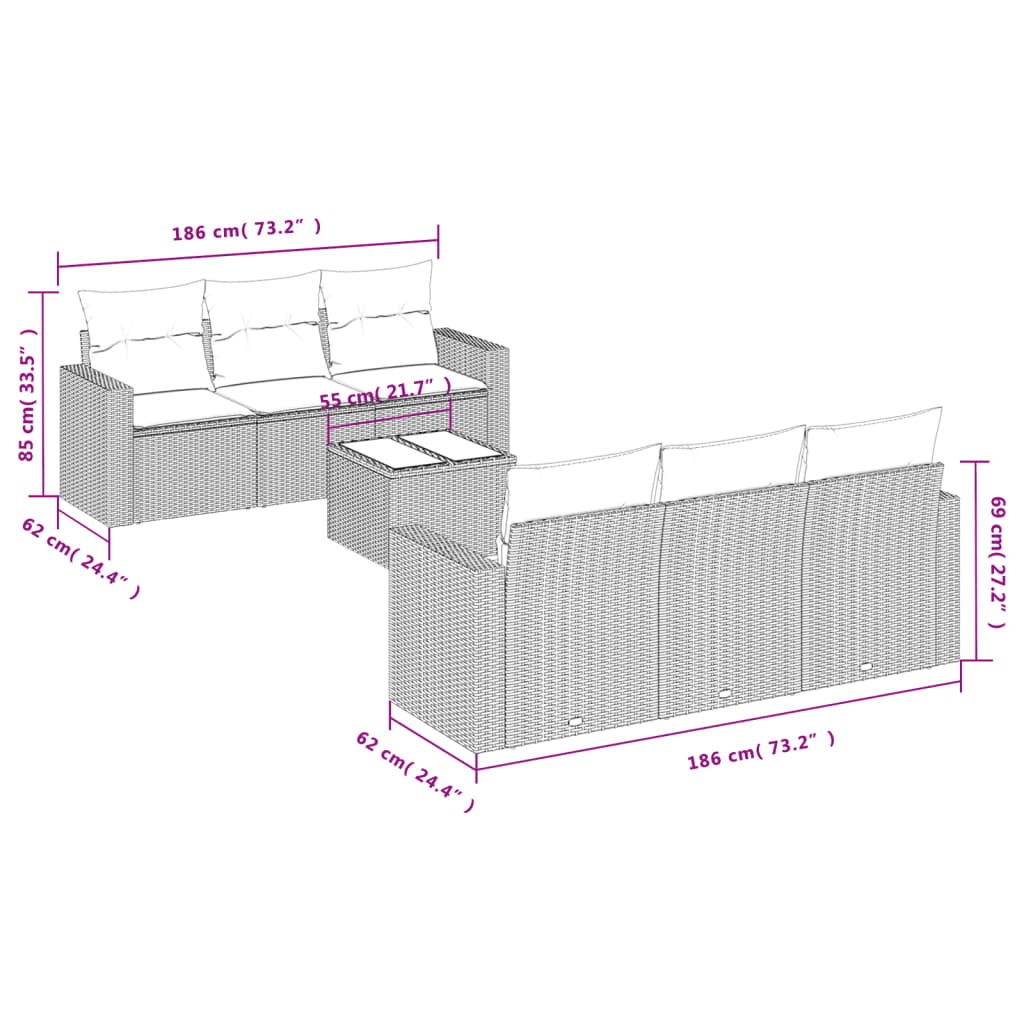 Set Divani da Giardino 7 pz con Cuscini Beige in Polyrattan | homemem39