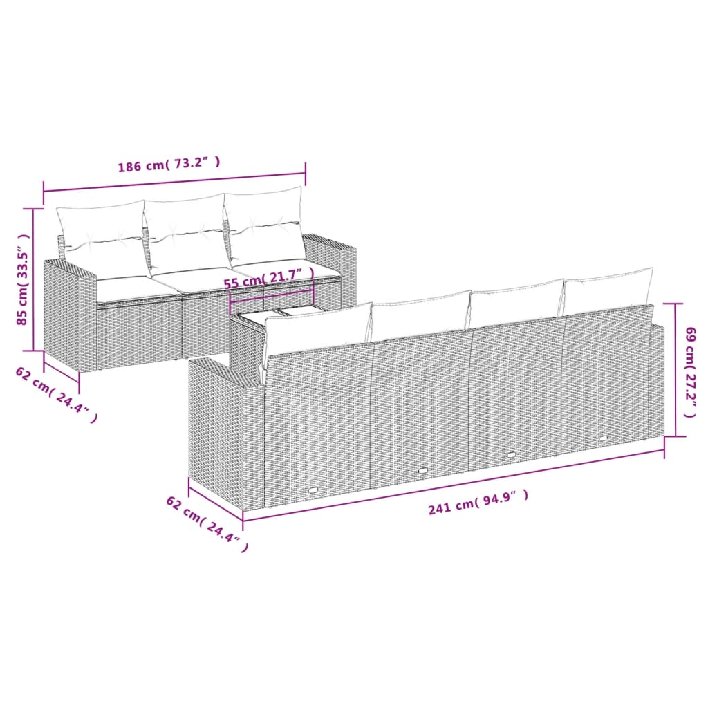 Set Divani da Giardino con Cuscini 8 pz Nero in Polyrattan | homemem39