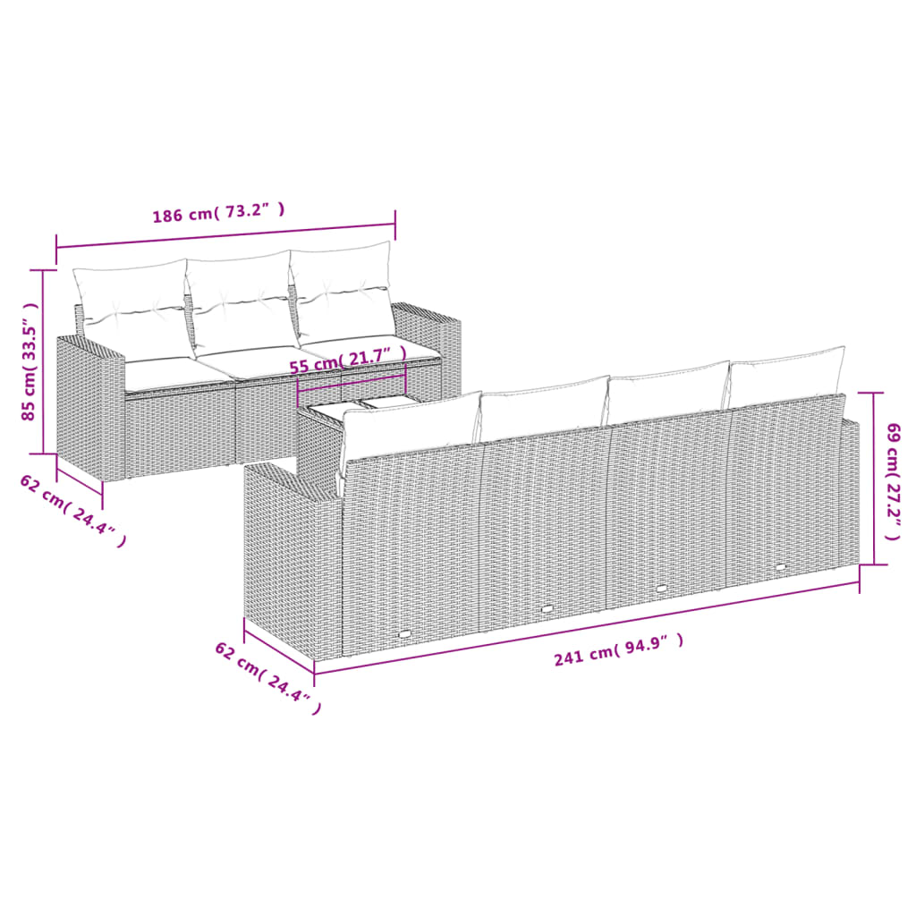 Set Divano da Giardino 8 pz con Cuscini Grigio in Polyrattan | homemem39
