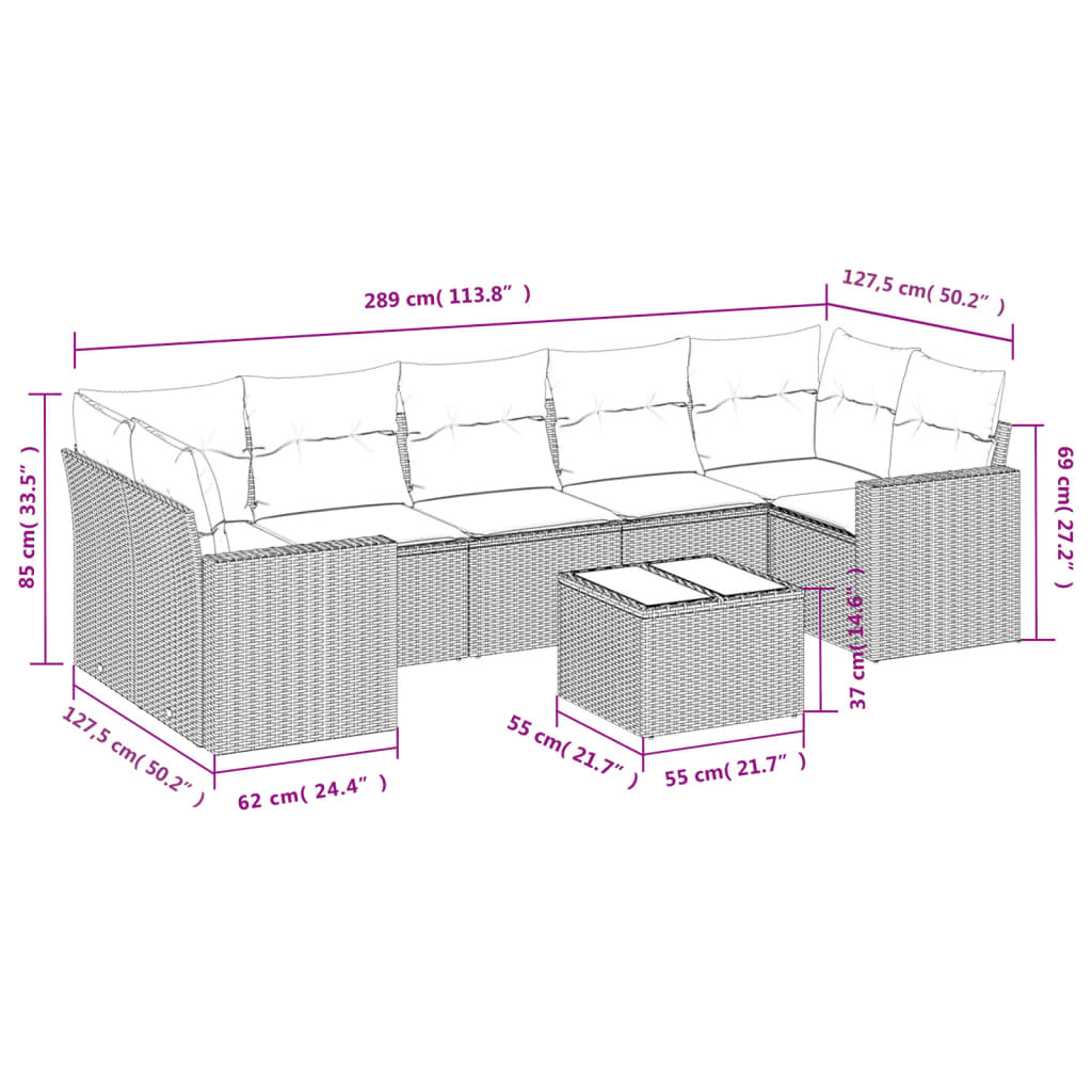 Set Divano da Giardino 8 pz con Cuscini Beige in Polyrattan | homemem39