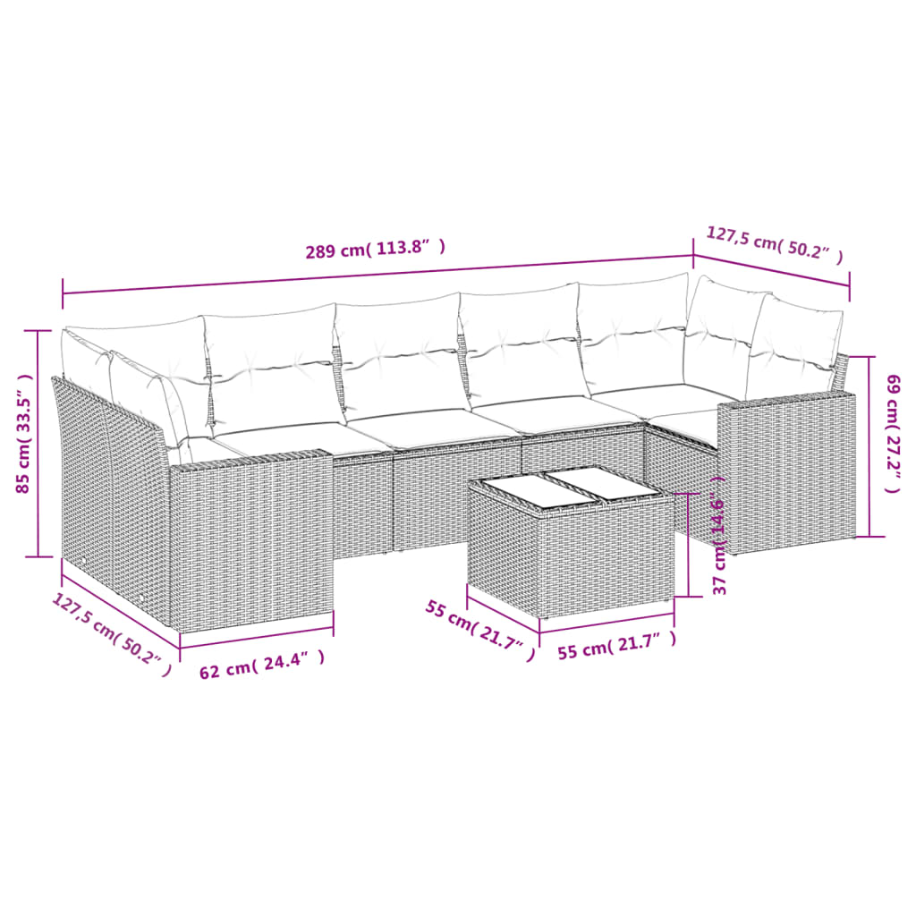 Set Divano da Giardino 8 pz con Cuscini Beige in Polyrattan | homemem39