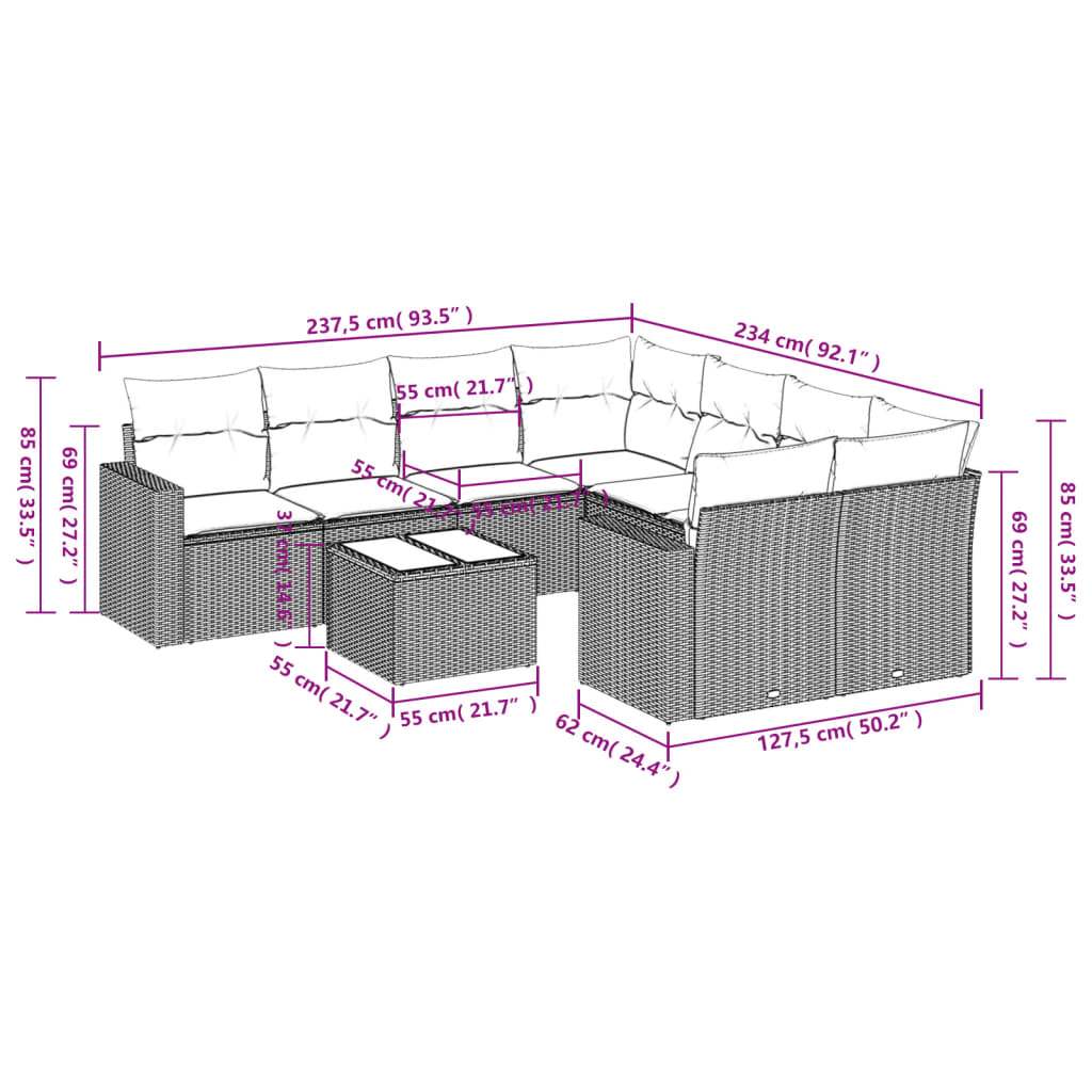 Set Divano da Giardino 9 pz con Cuscini Grigio in Polyrattan | homemem39
