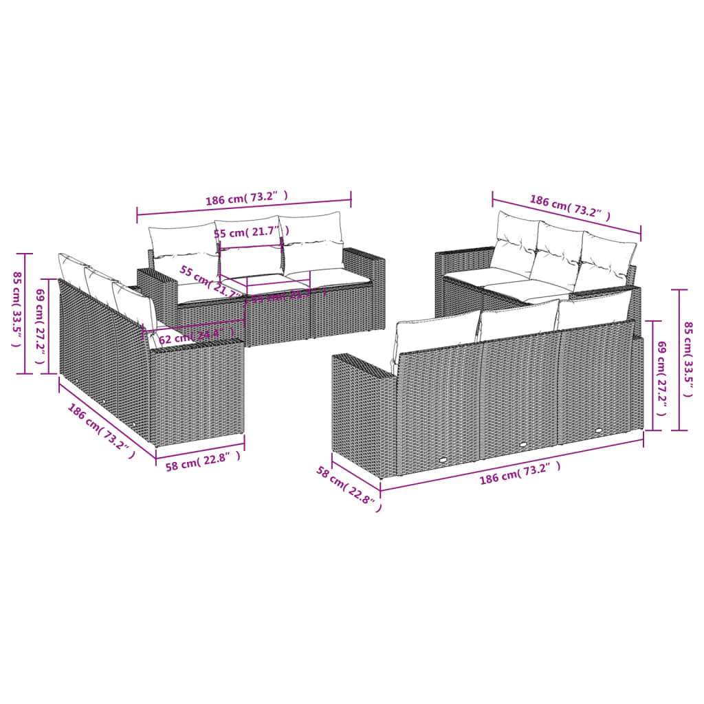 Set Divani da Giardino 12 pz con Cuscini Nero in Polyrattan | homemem39