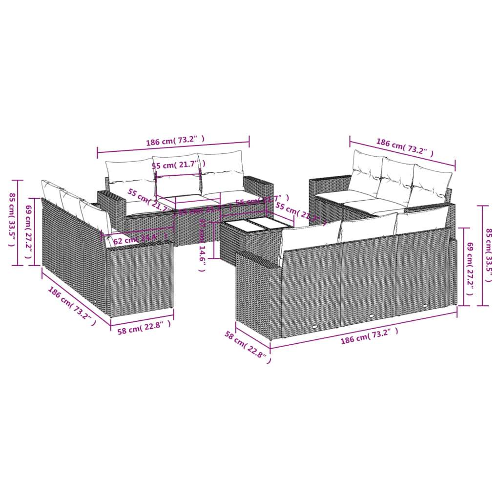 Set Divani da Giardino 13 pz con Cuscini Marrone in Polyrattan | homemem39