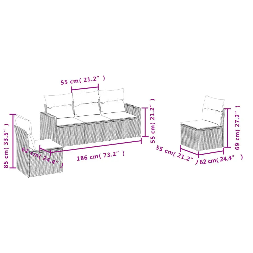 Set Divano da Giardino 5 pz con Cuscini Grigio in Polyrattan | homemem39